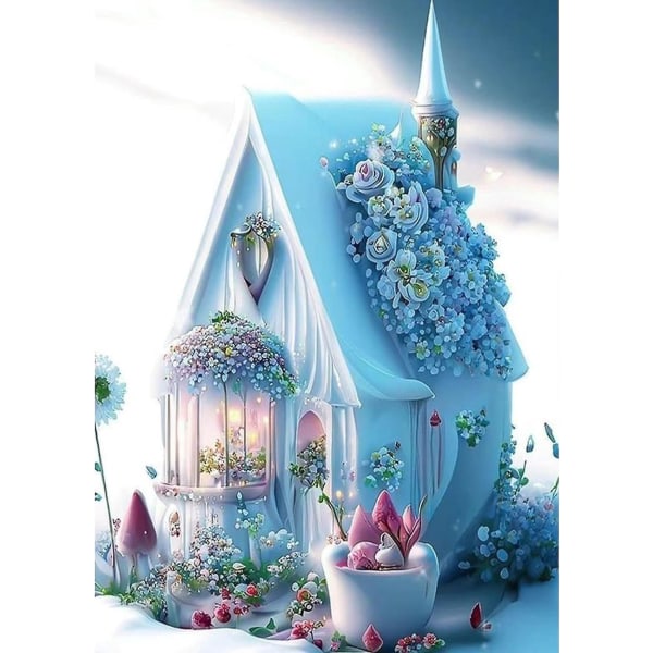 Fantasy Flower House Diamond Painting Kit - 30x40 cm, 5D rund full drill, fantastisk diamantkunstbilde for voksne