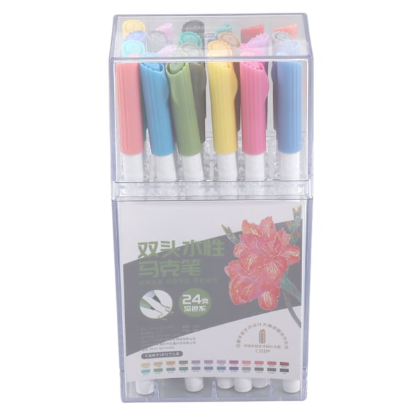 24 stk Dobbel Tip Tusjer Dyp Farge Fiberpenn Glossy Blekk Akvarelltusjer for Skissering Kalligrafi Skriving