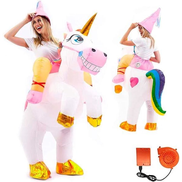 Unicorn oppblåsbart kostyme (voksen, 150 - 190 cm), søte klær, festforkledning