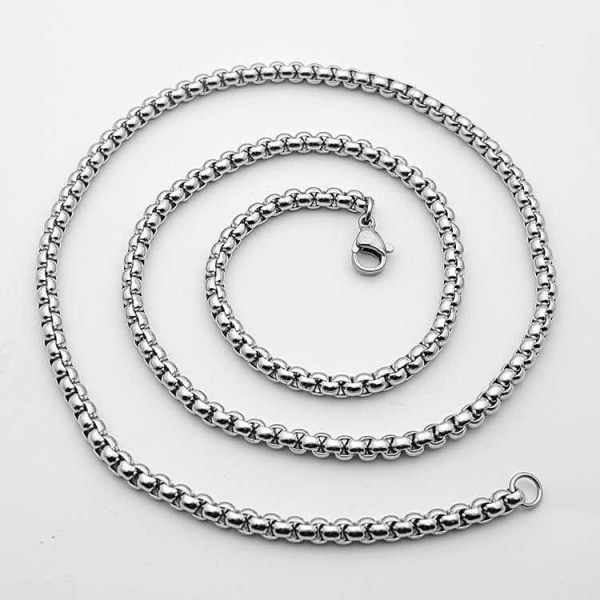 2 stk-kjede （70 cm） Halskjede og armbånd i rustfritt stål for menn, sølv