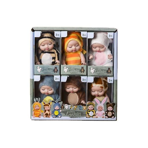 Mini Sleeping Rebirth Dolls - Sett med 6 miniatyr dukkeleker for baby, barn, jenter, bursdagsgave