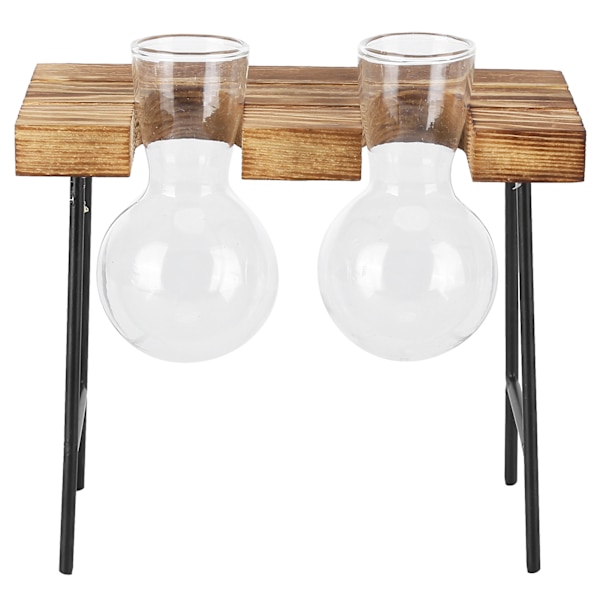 Skrivbord Glas Planter Trä Stativ Glödlampa Glas Vas Hydroponics Växt Planter för Hem Kontor Trädgård 2 Flaska