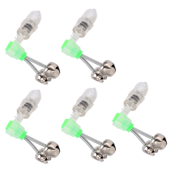 5 Twin Spiral Bell Bite Alarm med 5 LED-ljus Nattfiskespö Clamp Tip Clip Bell Ring