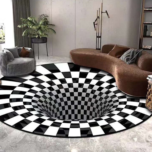 3D Rundt Teppe Teppet Stue Dørmåtte Salongbord Teppe 3D Optisk Dekorativt Teppe for Soverom Spisestue Kontor