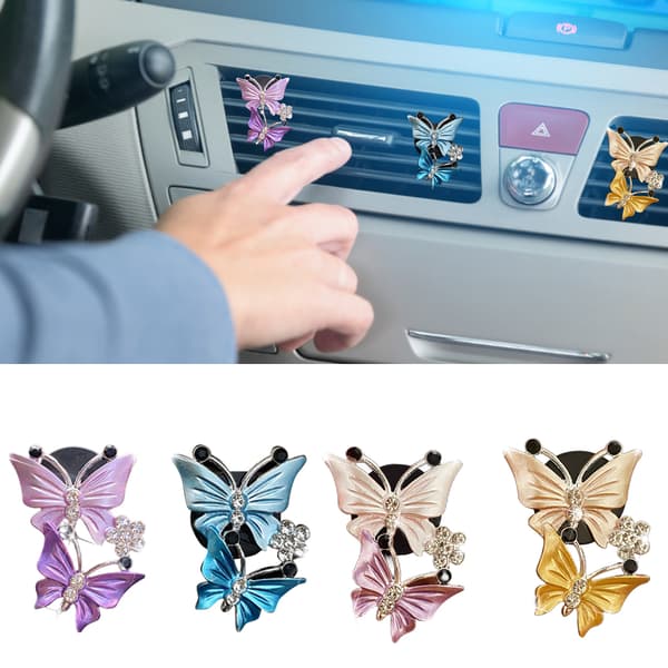 2 stk Butterfly Bil Luftventil Klipp Bil Duft Bil Diffuser Luftfriskere Rhinestone Bil Bling Tilbehør