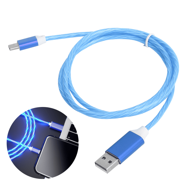 Hurtiglading USB til TypeC-kabel med LED-lysstrøm (blå)