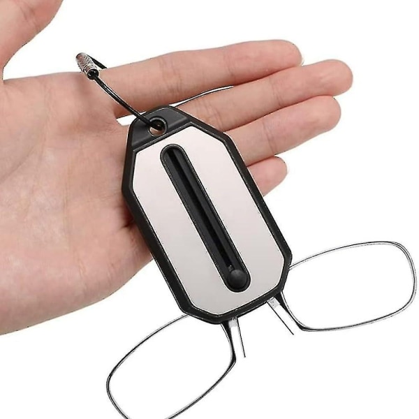 Clip on näsläsglasögon, bärbar mini nyckelring, icke reflekterande ben matt näshållare vikbara läsglasögon