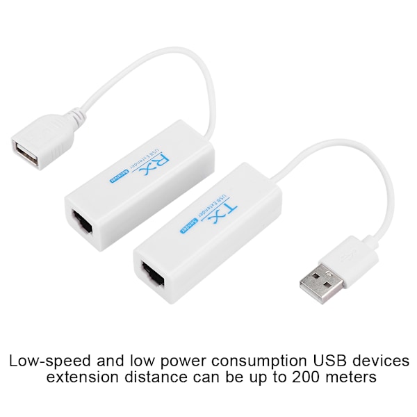 USB 2.0 200M Forlenger RJ45 Ethernet Forlengelseskabel Nettverkskabel Adapter