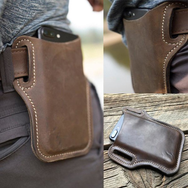 1 stk Brun smartphone bæltepose Læder Mobiltelefonhylster Multifunktionel Mobiltelefonbæltetaske til mænd Telefontaske til jogging havearbejde