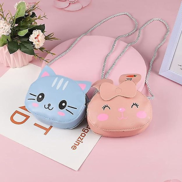 Søde små piger skuldertaske håndtaske (2 stk) - Princess mini tasker, kat kanin cross body - børn pige små børn håndtaske (pink/blå)