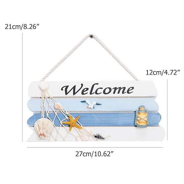 Trä Medelhavet Ocean Nautical Välkommen Skylt med Star Fishes Shell för Hem Bar Butik Dörr Dekor