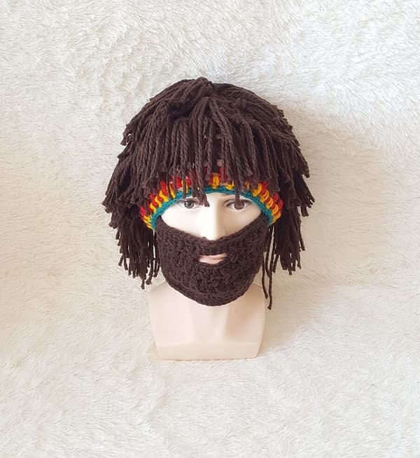 Rolig Perukmössa Hög Elasticitet Varm Stickad Mössa med Dreadlocks för Jul Halloween