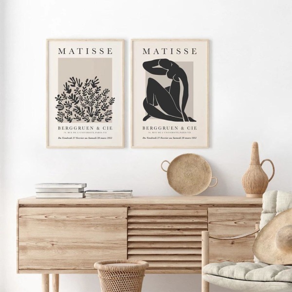Sett med 2 (20×30 cm) uinnrammede trykk, Henri Matisse Nordic Abstrakt Botanisk Lerret Stue Soverom HD Dekorativ Airbrush Veggmaleri