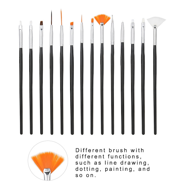 15 st DIY Nail Art Manikyr Penna Verktyg Kit Prickning Linje Ritning Målning Pensel Set