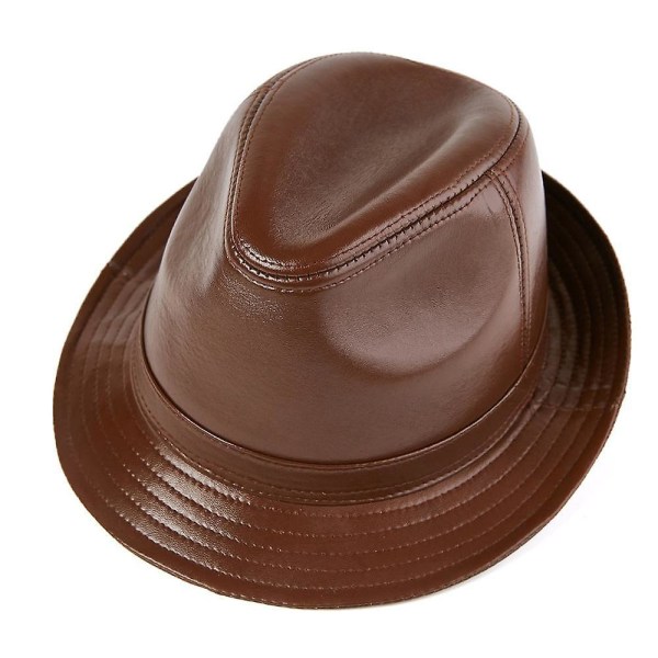 Brun Trilby hat i syntetisk læder til mænd