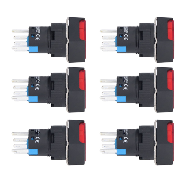 25 st tryckknappsbrytare momentant självlåsande 16 mm fyrkantig med ljusset kit 12V röd