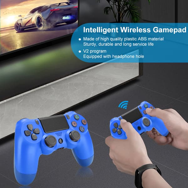 Plast ABS V2 Program Intelligent Trådløs Bluetooth Gamepad Spillkontroller med Hodetelefonhull for PS4 Blå