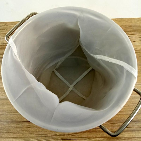 Hvit finmasket filterpose for alle kornsorter, vinpresse med snøring
