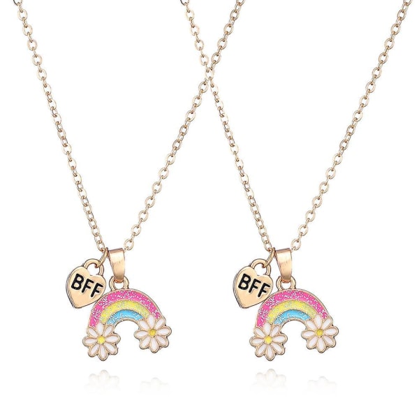 Rainbow Flower Friendship halskæde sæt til børn, 2 piger vedhæng halskæde, bedste venner gave