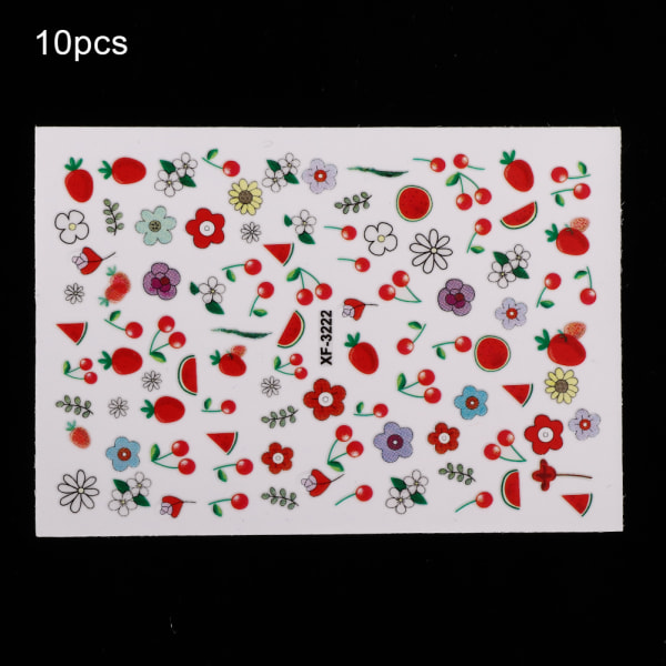 10 stk 3D Nail Art-klistremerke-dekorasjon Selvklebende DIY-manikyrdekor for hjemme hos neglesalong(XF3222)