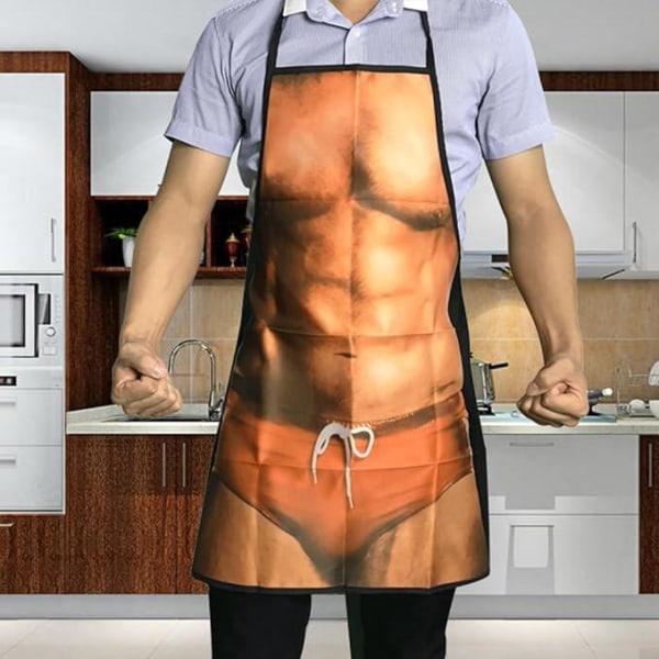 Muscle Man Pattern Køkkenforklæde, Kreativt, Sexet, Som gave til mand eller kæreste