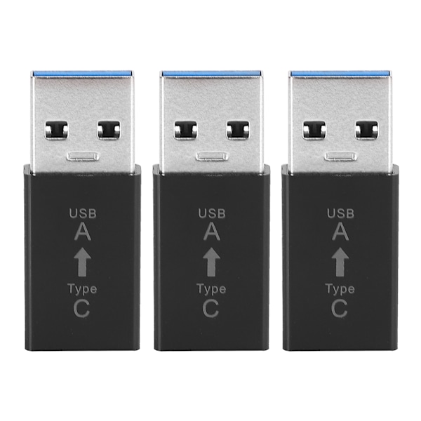 3 stk. USB3.0 Hann til Type C Hunn Adapter Kobling Universell Elektronisk Konverter (Svart)