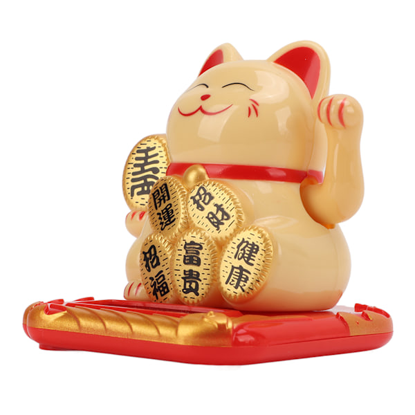 Lykkelig Kat Solcelledrevet Mini Størrelse Bringer Rigdom og Skatte Sød Smil Holdbar Maneki Neko til Bil Soveværelse Kontor Gul