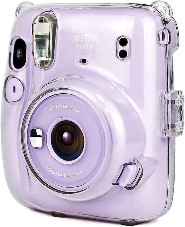 Crystal Camera Case with Adjustable Rainbow Shoulder Strap Compatible with Fujifilm Mini 11 Camera, Clear