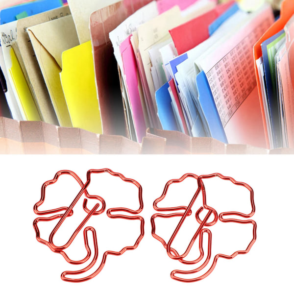 Söta röda 4-bladiga pappersklämmor - 50 st, stark metall, för böcker, anteckningar och filer