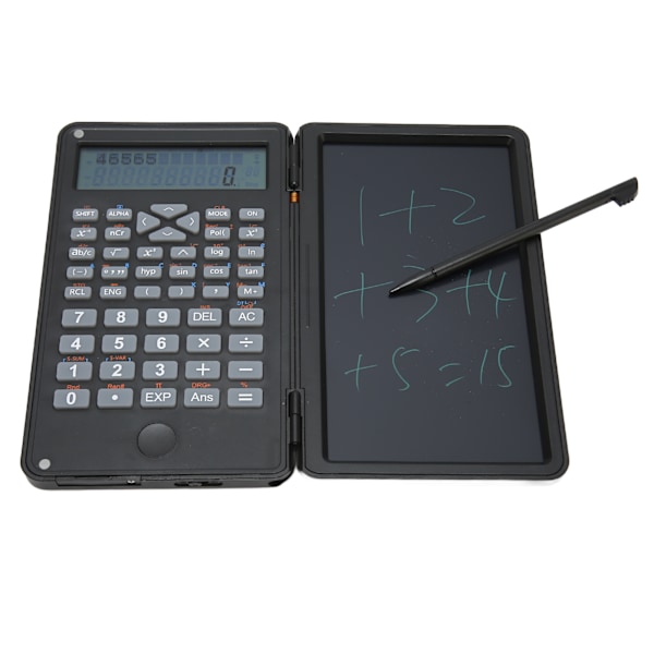 Lommeregner med notesblok, bærbar, 10 cifre LCD-display, videnskabelig lommeregner til skole, kontor, møder og familie, sort