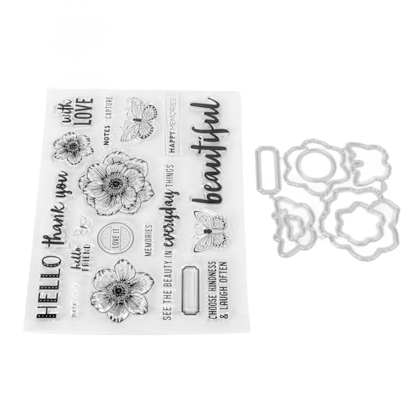Klart Stämpelkit Unik Blomma Fjärilsdesign Transparent Mall Prägling Skärmall Set för DIY Scrapbook Hantverk
