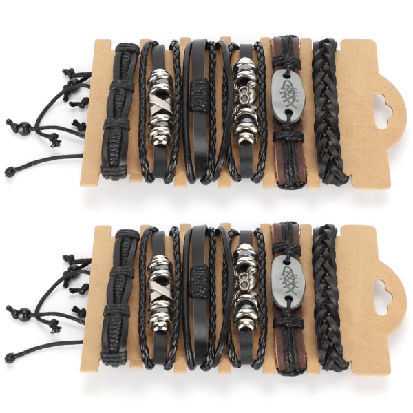 12 stk. flettet læderarmbånd DIY håndlavede justerbare vintage all-Match håndledsmanchets smykker