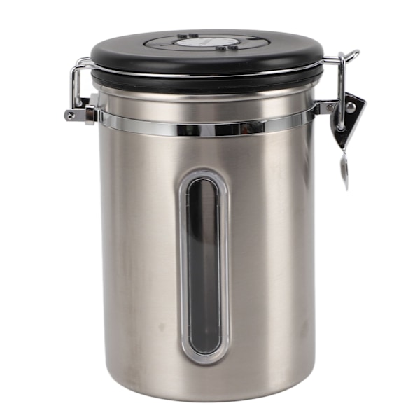 Kaffebeholder 1800ml 304 Rustfrit Stål Vindue Design En Vejs Udluftning med Ske Airtight Kaffebeholder til Kaffebønner Rustfrit Stål Farve