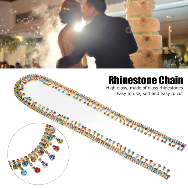 1Yd Rhinestone Tofs Chain Trim Färgade Rhinestones Högglans 2 cm Bredd Strasskedja för DIY-halsband