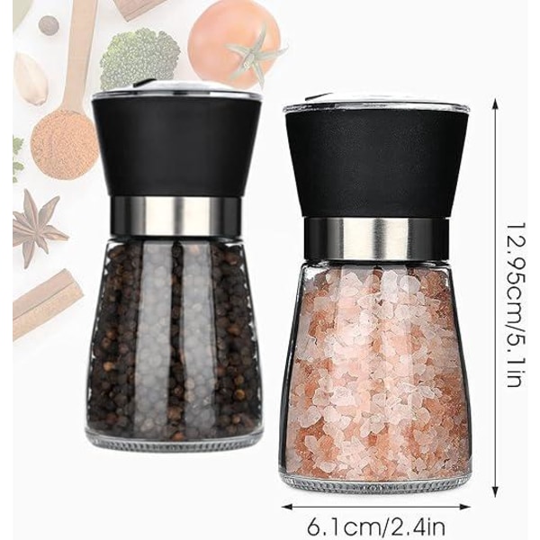 Salt- og pebermøller, pakke med 2 krydderimøller i glasflasker, et ideelt værktøj til køkkenet