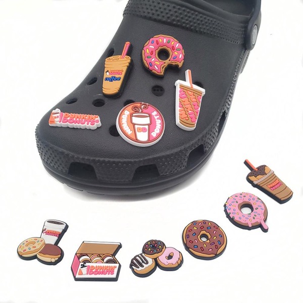 11 stykker 3D Clog Sandals Ornamenter (Donuts og Melke Te), Sko Charms, Søte Sko Ornamenter for Clogs Sko Sandal Armbånd DIY