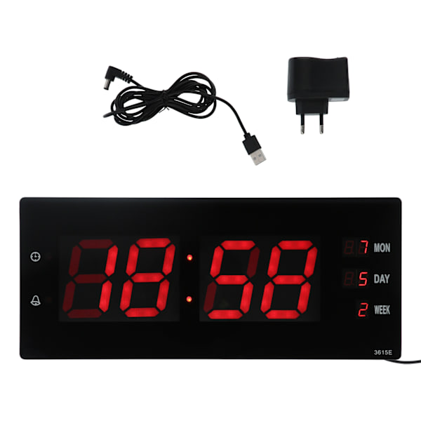 Elektronisk digital veggklokke nattlys temperaturkalenderklokke for hjemmekontor 100‑240VEU-plugg