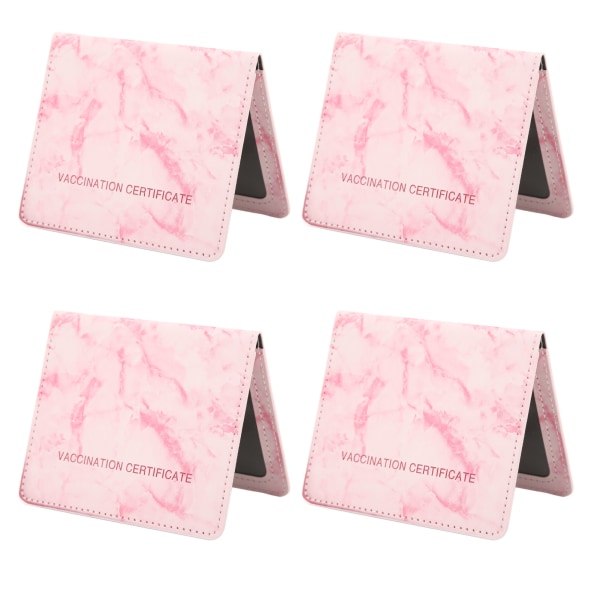 4 stk Vaccinationscertifikatholder Marmorering Pure Color Vandtæt PU-læder Vaccinationskortetui til kreditkort Pink