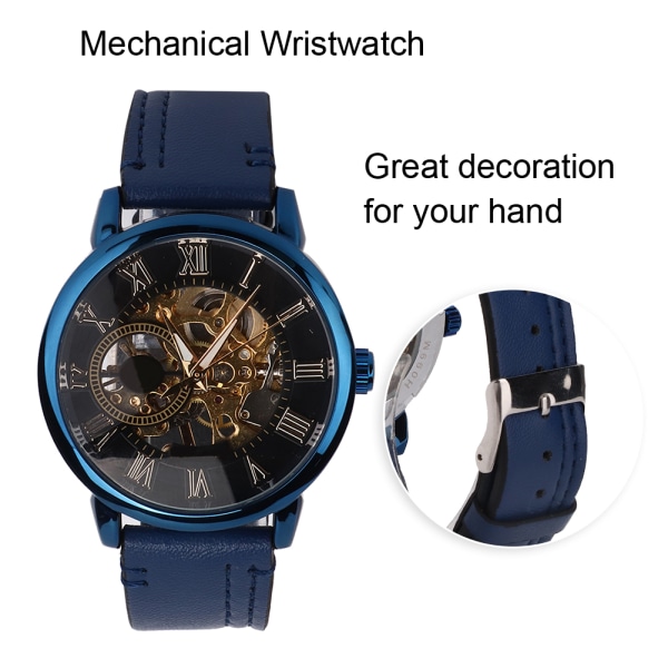 Snygg vattentät automatisk mekanisk watch för män med PU-läderrem