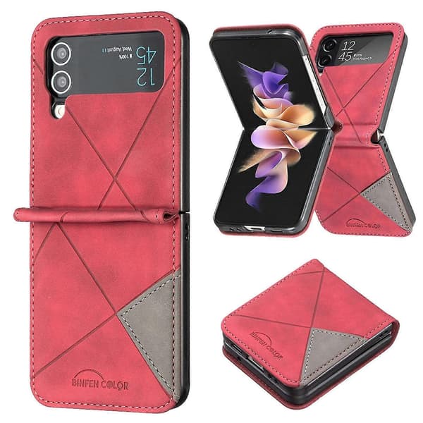 Geometric Pattern Case Compatible With Samsung Galaxy Z Flip 4, Hard PC Frame + Shockproof PU Leather Cover