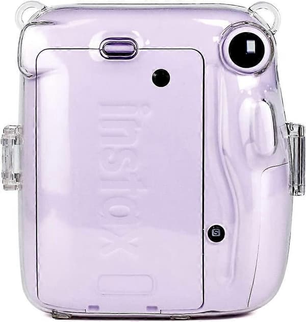 Crystal Camera Case with Adjustable Rainbow Shoulder Strap Compatible with Fujifilm Mini 11 Camera, Clear