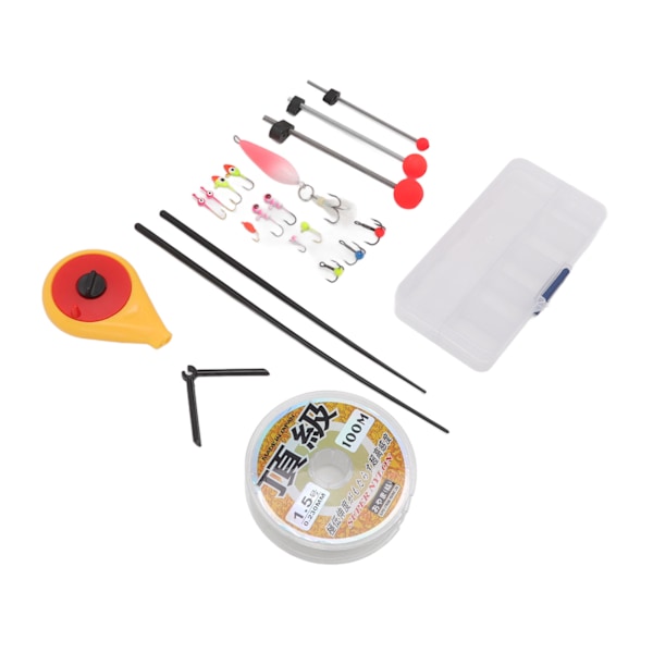 Vinterfiskeset med hög styrka, plastbox, isfiskespö, lina, fjäder och krokset för utomhus, gul