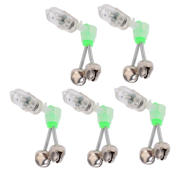 5 Twin Spiral Bell Bite Alarm med 5 LED-ljus Nattfiskespö Clamp Tip Clip Bell Ring