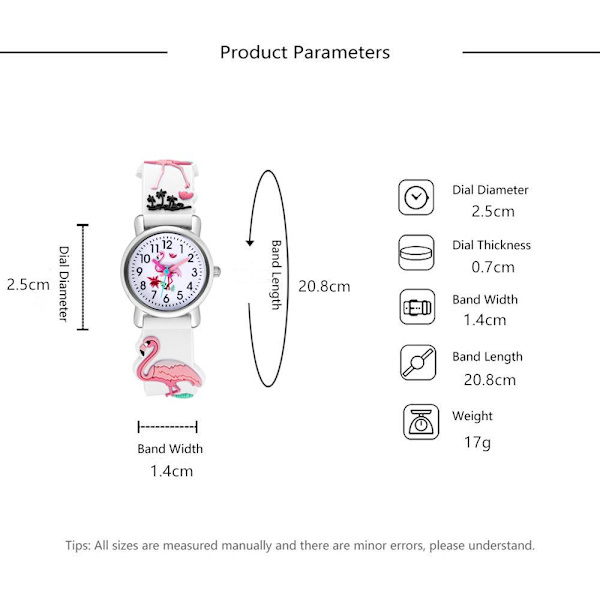 Watch(Vit, Flamingo),Vattentät Barnarmbandsur Quartz Movement,3D Cartoon Design,Digital Watch för 3 år till 11 år gammal flicka Pojke