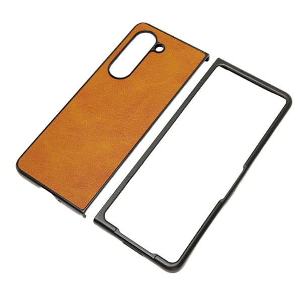 Vikbar Skärm Telefonskal Syntetiskt Läder Skyddande Vikbar Telefonskal för Samsung Galaxy Z Fold 5 Tvåfärgad Nötskinn Brun