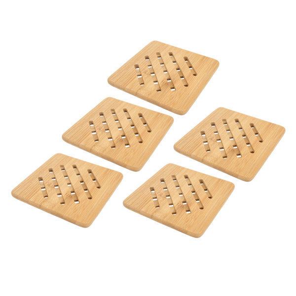 5 stk Bambus Hot Pad Bordsmåtte Bambus Trivet Gryde Måtte Varmebestandig til Varme Retter Gryde Skål Tekande Kvadratisk 15CM