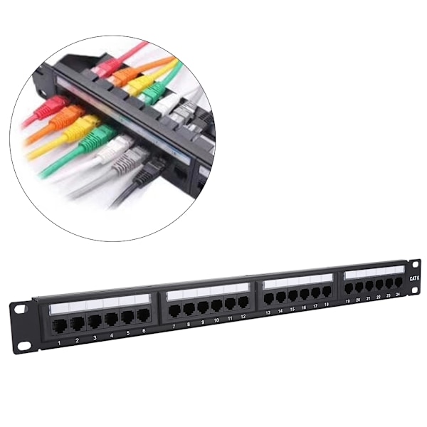 24 Portars Monterbar Data Patch Panel Höghastighets CAT6 CAT-6 Nätverkskabel Rack
