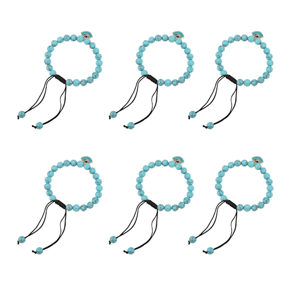 6 stk. Evil Eye Armbånd 8MM Håndvævet Turkisblå Boho Øje Vedhæng Dame Perlearmbånd