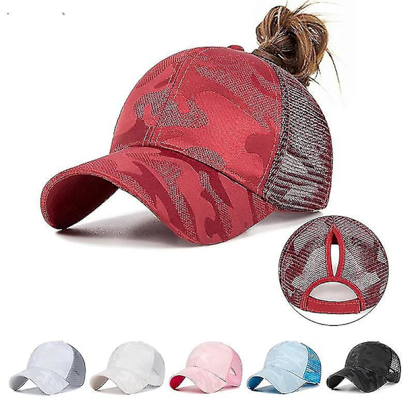 Mesh Camouflage Ponytail Baseball Cap - Stilig sommer Snapback Hat for kvinner og menn 55 60cm Hvit