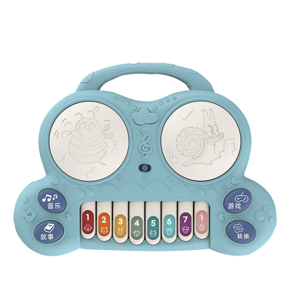 Tromme Piano Leke Pedagogisk Multifunksjon Baby Piano Leke med Game Story Sang for barn Bursdagsgave Blå